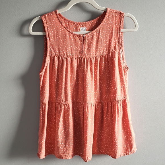 GAP Tiered Linen Blend Pink Dot Sleeveless Top - Picture 2 of 10